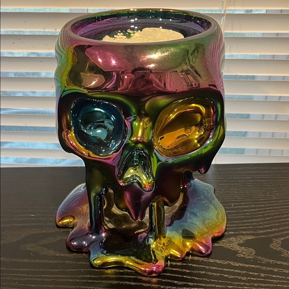 Bath and Body Works iridescent skull candle holder